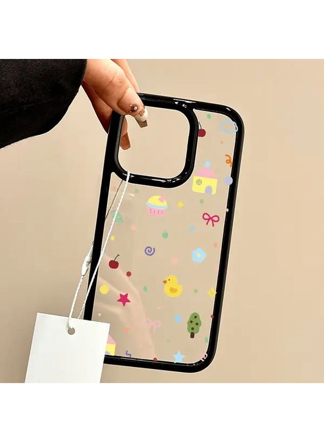 iPhone 15 Plus Case Black Acrylic Transparent Protective Cover With Large Holes Graffiti Style - Image 4
